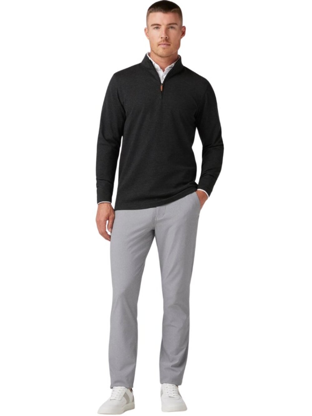Mizzen + Main KPI Quarter Zip Sweater Pullover Mens Large Trim Fit Black Heather